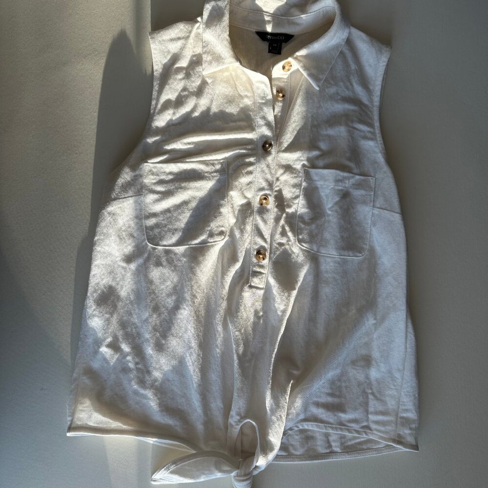 Sleeveless Collared Tie-Front Top